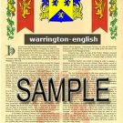 WARRINGTON - ENGLISH - Armorial Name History - Coat of Arms - Family Crest GIFT! 8.5x11