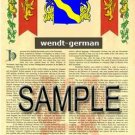 WENDT - GERMAN - Armorial Name History - Coat of Arms - Family Crest GIFT! 8.5x11