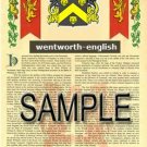 WENTWORTH - ENGLISH - Armorial Name History - Coat of Arms - Family Crest GIFT! 8.5x11