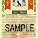 WERT - DUTCH - Armorial Name History - Coat of Arms - Family Crest GIFT! 8.5x11