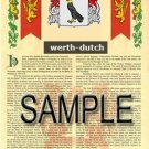 WERTH - DUTCH - Armorial Name History - Coat of Arms - Family Crest GIFT! 8.5x11