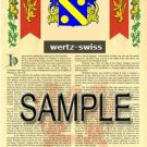 WERTZ - SWISS - Armorial Name History - Coat of Arms - Family Crest GIFT! 8.5x11