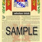 WHELAN - IRISH - Armorial Name History - Coat of Arms - Family Crest GIFT! 8.5x11