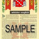 WHISLER - ENGLISH - Armorial Name History - Coat of Arms - Family Crest GIFT! 8.5x11