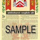 WHITEHURST - ENGLISHALT - Armorial Name History - Coat of Arms - Family Crest GIFT! 8.5x11