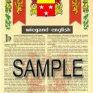 WIEGAND - ENGLISH - Armorial Name History - Coat of Arms - Family Crest GIFT! 8.5x11