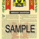 WIENER - AUSTRIAN - Armorial Name History - Coat of Arms - Family Crest GIFT! 8.5x11