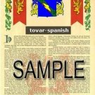 TOVAR - SPANISH - Armorial Name History - Coat of Arms - Family Crest GIFT! 11x17