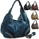 Hobo bag with ruffle & rhinestone details