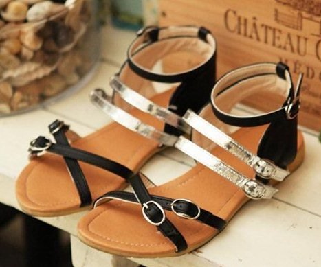 Black and Silver Strappy Sandals