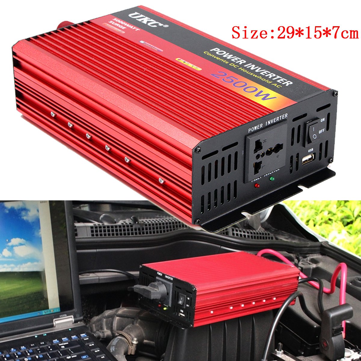 2500w Car Inverter Dc 12v To Ac 220v Power Converter Charger Modified Sine Ware 6448