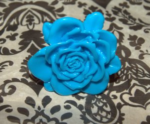 Big Blooming Rose Flower Ring Blue Size 7