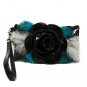 Black Feather + Rose Flower Wristlet Purse Clutch