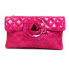 Quilted Flower Clutch Handbag Purse Fuchsia