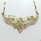 Art Deco Dragonfly Pendant Bright Silver Choker AB Crystals Link Chain