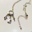 Cross Heart and Key Religious Pendant Necklace with Silver Link Chain Christian