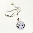Peace Sign Pendant Pink Green Aqua Art Glass Crystals on 16" Silver Snake Chain