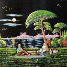 Primitive Silk Art  from Istanbul Turkey  26X19 Evening Picnic Scene Camlica