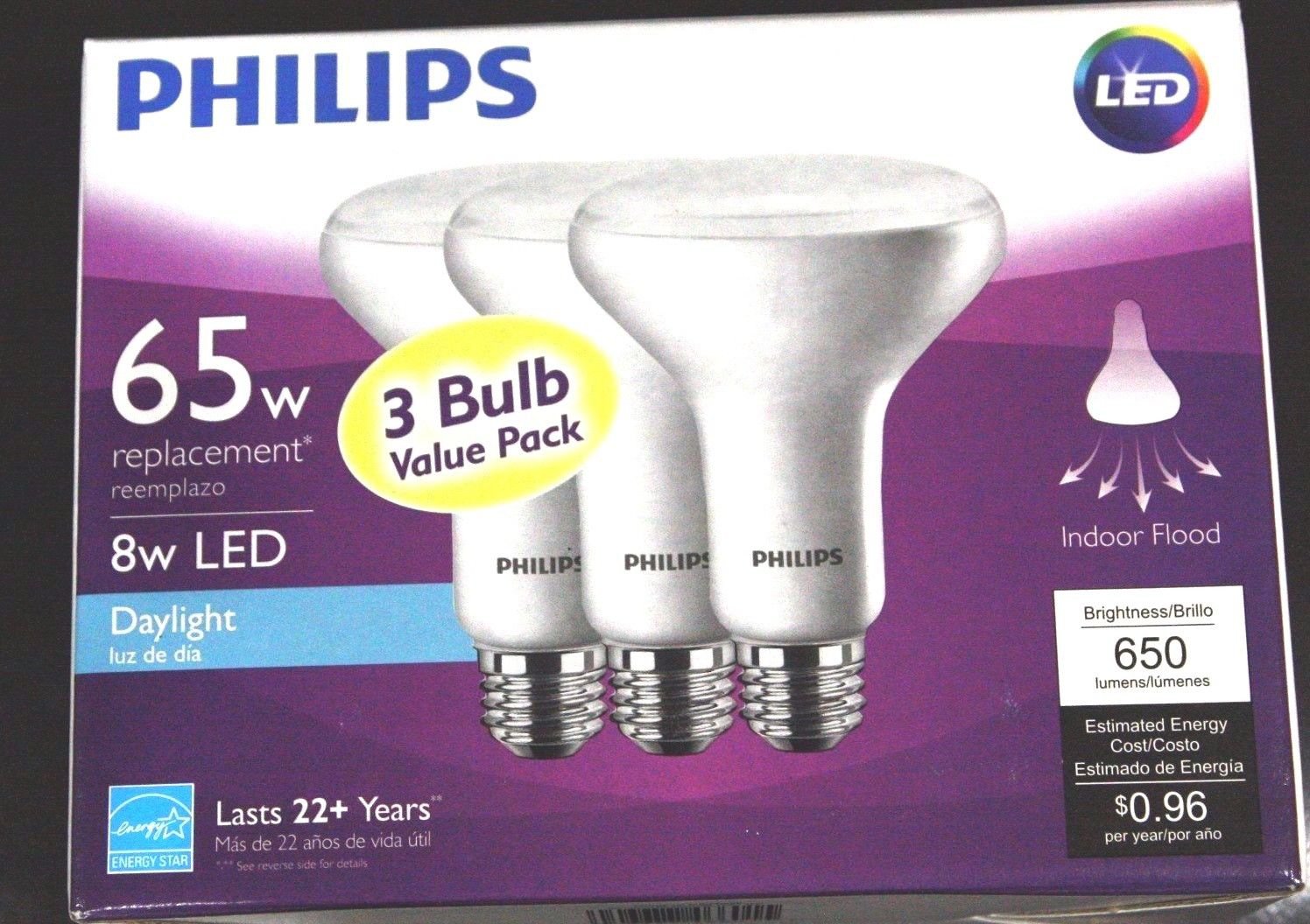 Qty 3 (1x3 Pack) - Philips 65W Daylight BR30 Dimmable LED Flood Light Bulb