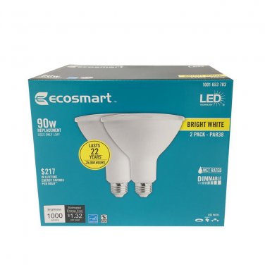 QTY 2 1x2 pack EcoSmart LED 90W Equivalent PAR38 Dimmable