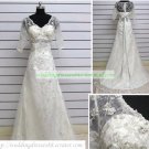 A-line Short Sleeves White Lace Beaded Wedding Dress Bridal Gown S2