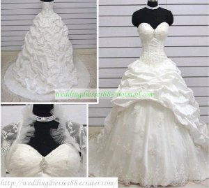 A-line Strapless White Taffeta  Applique Beaded Wedding Dress Bridal Gown With Jacket S3