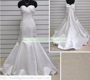 Mermaid Strapless White Taffeta Ruffled Applique Beaded Wedding Dress Bridal Gown S4