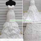 Mermaid Strapless White Taffeta Ruffled Applique Beaded Wedding Dress Bridal Gown S5