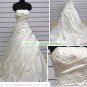 A-line Strapless  White Taffeta  Ruffled Applique Beaded Wedding Dress Bridal Gown S6