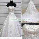 A-line Strapless  White Organza Applique Beaded Cathedral Train Wedding Dress Bridal Gown S7