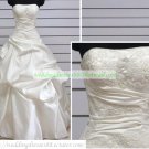 A-line Strapless  White Taffeta Applique Beaded Chapel Train Wedding Dress Bridal Gown S9