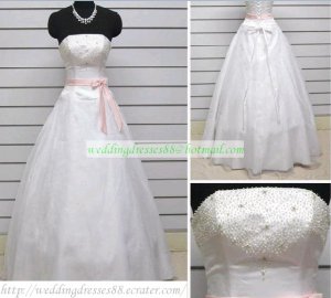 2012 A-line Strapless  White Organza Beaded Floor-length Wedding Dress Bridal Gown S10