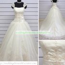 A-line Cap Sleeves Ivory Organza Ruffled Applique Beaded Chapel Train Wedding Dress Bridal Gown S16
