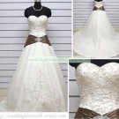 A-line Strapless White Satin Organza Embroider Beaded Chapel Train Wedding Dress Bridal Gown S17
