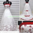 A-line Double Straps  White Satin Embroider Red Flower Chapel Train Wedding Dress Bridal Gown S18