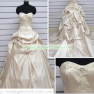 Strapless Ivory Satin Ruffled Flowere Applique Beaded Chapel Train Wedding Dress Bridal Gown S21