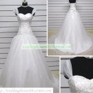 Double Straps White Organza  Ruffled Applique Beaded Chapel Train Wedding Dress Bridal Gown S22