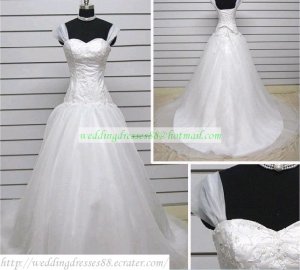 Double Straps White Organza  Ruffled Applique Beaded Chapel Train Wedding Dress Bridal Gown S22