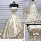 Strapless Ivory Taffeta Ruffled Applique Beaded Chapel Train Wedding Dress Bridal Gown S25