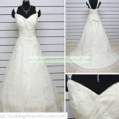 Hot Sale Double Straps White Lace Ruffled Beaded Chapel Train Wedding Dress Bridal Gown S28