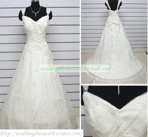 Hot Sale Double Straps White Lace Ruffled Beaded Chapel Train Wedding Dress Bridal Gown S28