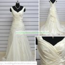 Hot Sale Double Straps White Taffeta Ruffled Chapel Train Wedding Dress Bridal Gown S29