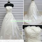Hot Sale Strapless White Taffeta Ruffled Applique Beaded Chapel Train Wedding Dress Bridal Gown S30