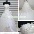 Hot Sale Strapless White Organza Ruffled Applique Beaded Chapel Train Wedding Dress Bridal Gown S31