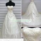 Strapless White Taffeta Organza Embroider Ruffled Beaded Chapel Train Wedding Dress Bridal Gown S32