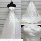 Hot Sale Strapless White Taffeta Ruffled Beaded Chapel Train Wedding Dress Bridal Gown S34