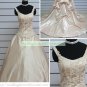 Double Straps Champagne Taffeta Ruffled Applique Beaded Chapel Train Wedding Dress Bridal Gown S35