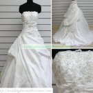 A-line Strapless White Taffeta Ruffled Applique Beaded Chapel Train Wedding Dress Bridal Gown S37