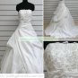 A-line Strapless White Taffeta Ruffled Applique Beaded Chapel Train Wedding Dress Bridal Gown S37