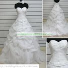 A-line Strapless White Organza Ruffled Applique Beaded Chapel Train Wedding Dress Bridal Gown S39